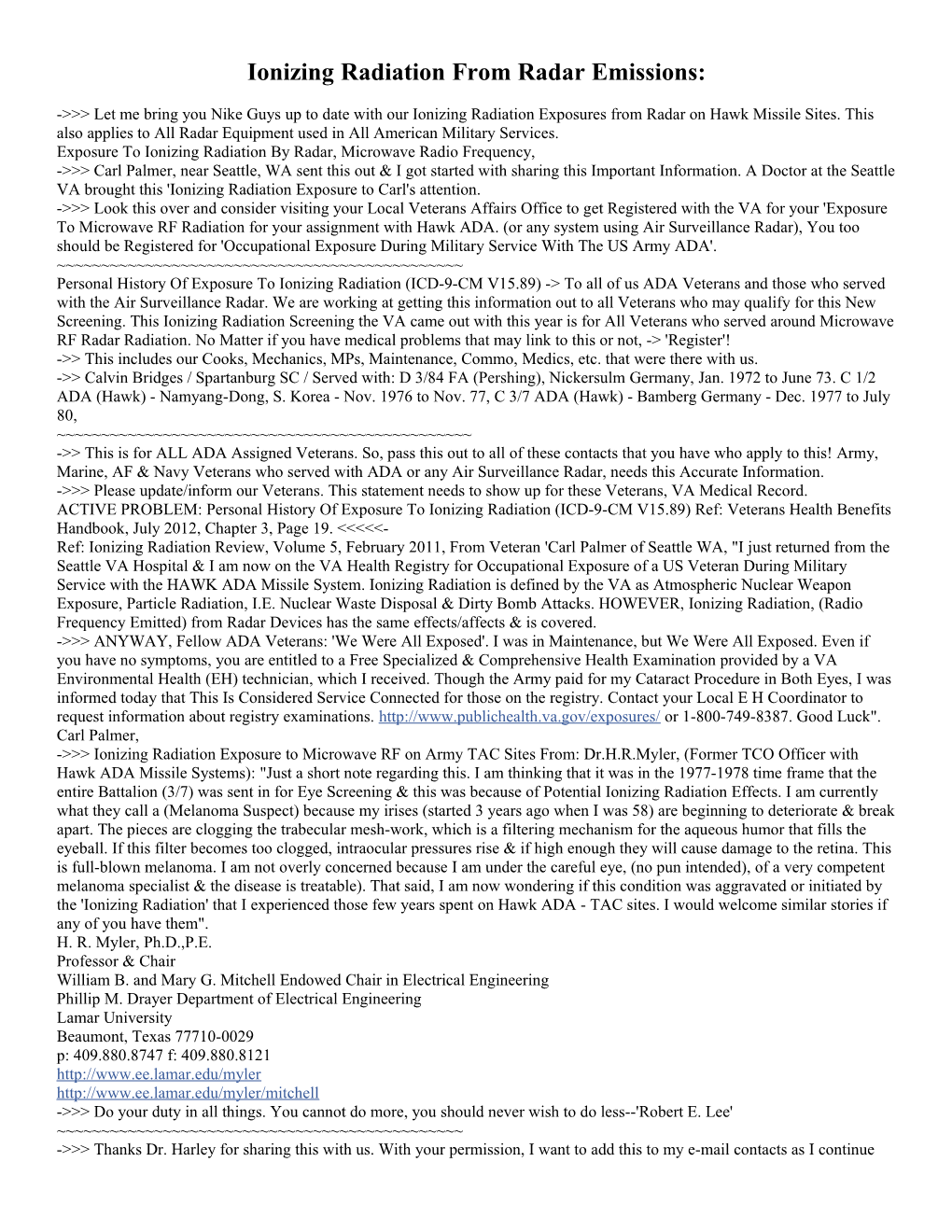 Ionizing Radiation from Radar Emissions