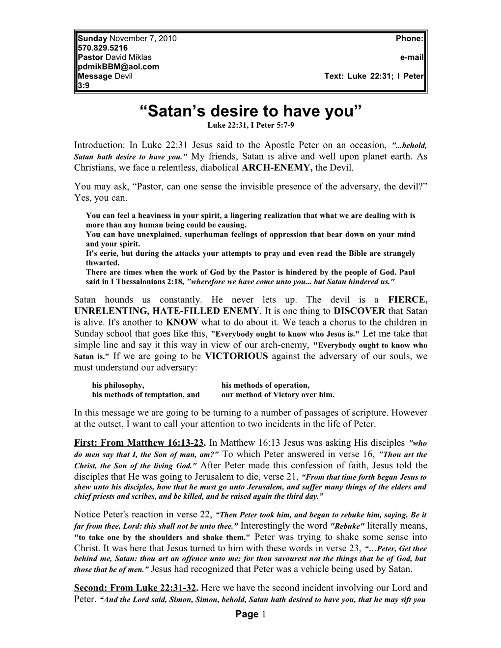 Satan's Desire to Have You