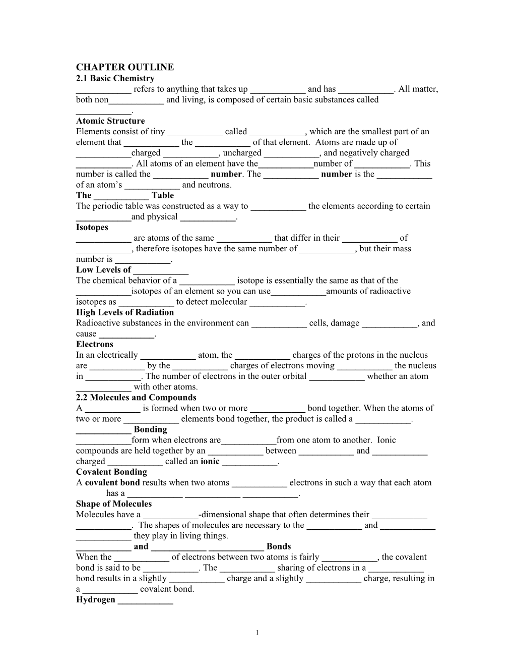 2.1 Basic Chemistry