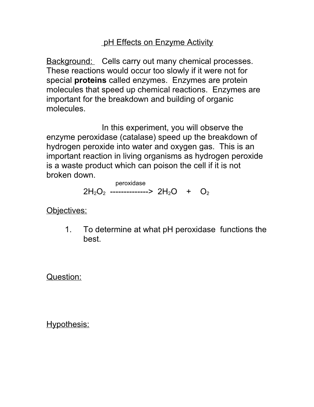 Temperature and Ph Effects on Enzyme Activity