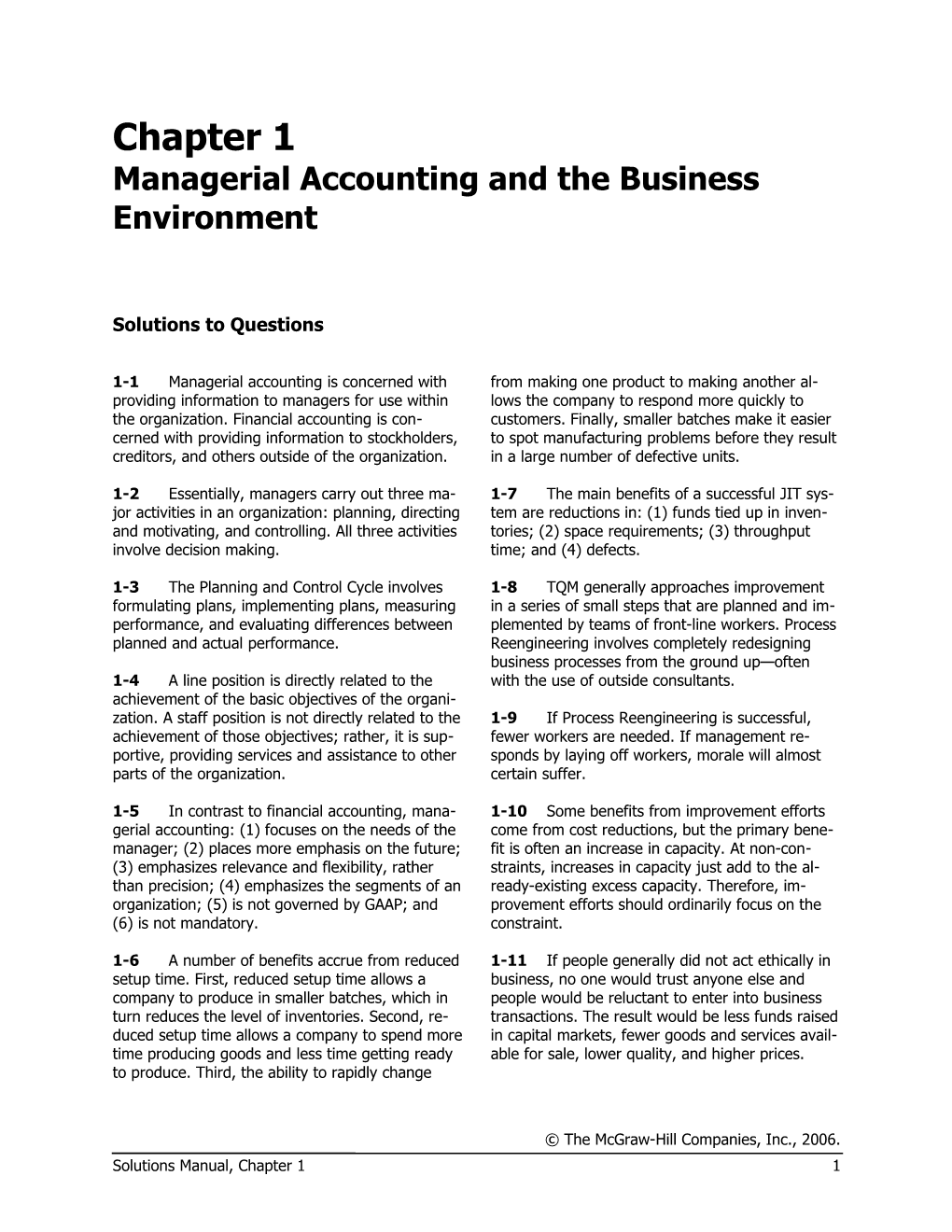 Managerial Accounting and the Business Environment