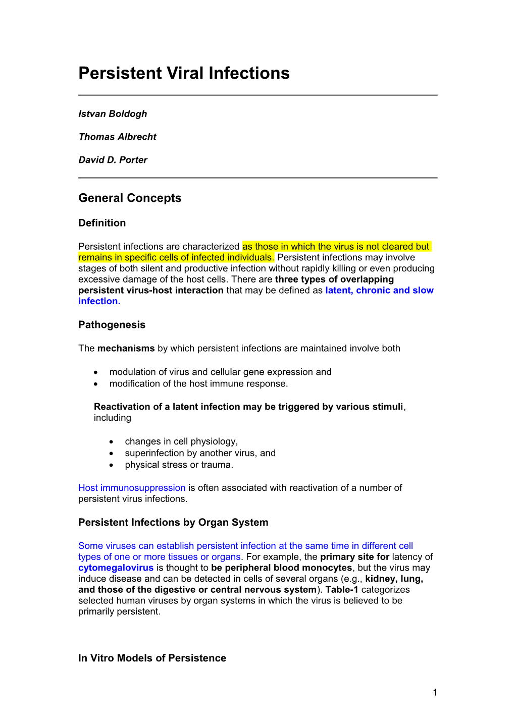 Persistent Viral Infections