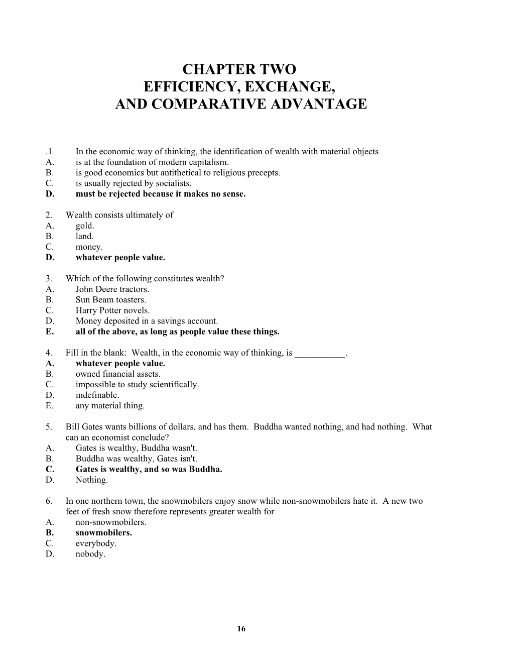 Chapter One: Multiple Choice Questions