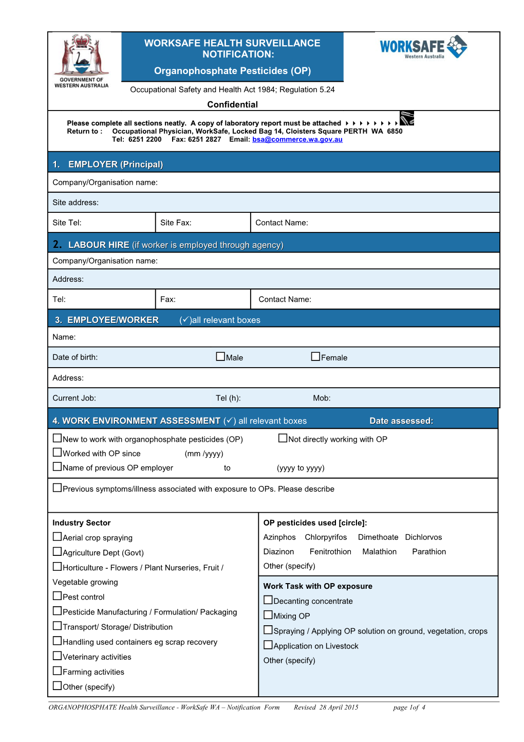 Organophosphate Health Surveillance Form