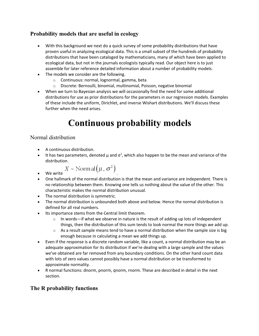 Probability Models That Are Useful in Ecology