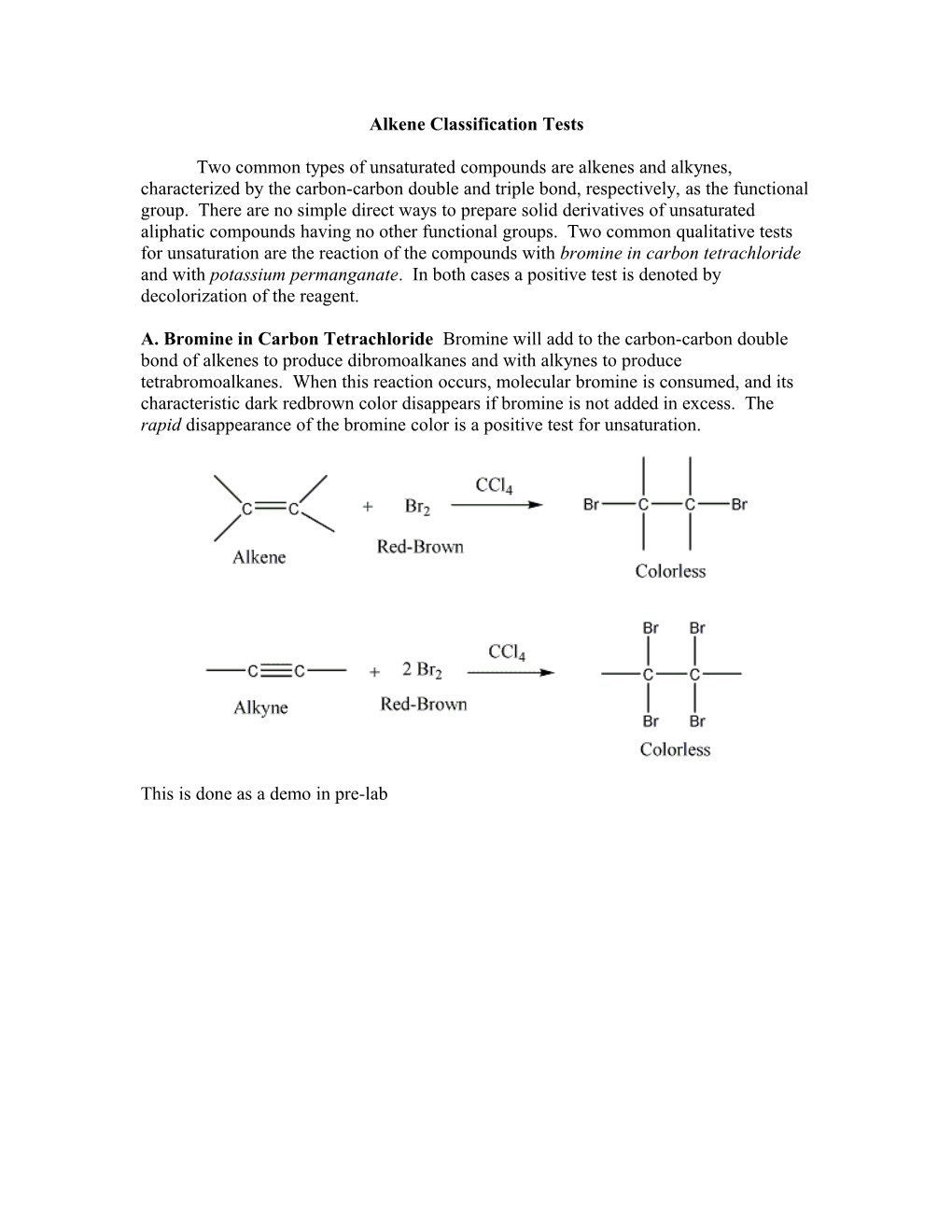 Alkene Classification Tests