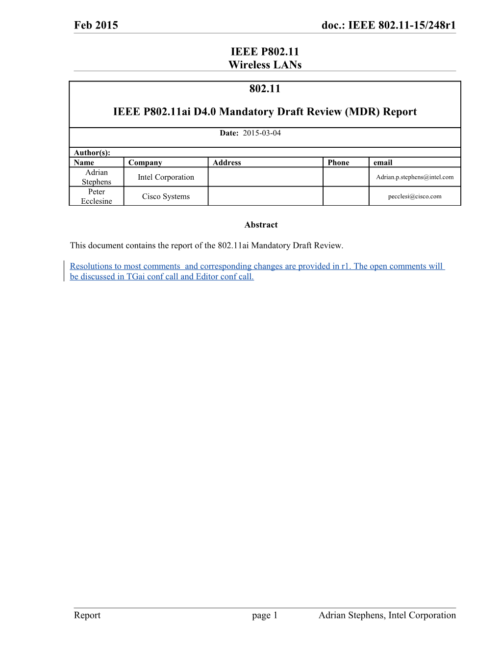 Feb 2015 Doc.: IEEE 802.11-15/248R1 Doc.: IEEE 802.11-15/248R0