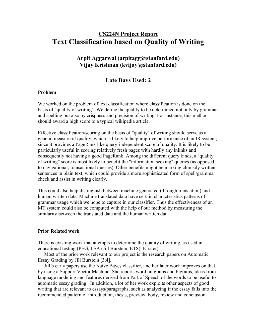 Text Classification Based on Quality of Writing