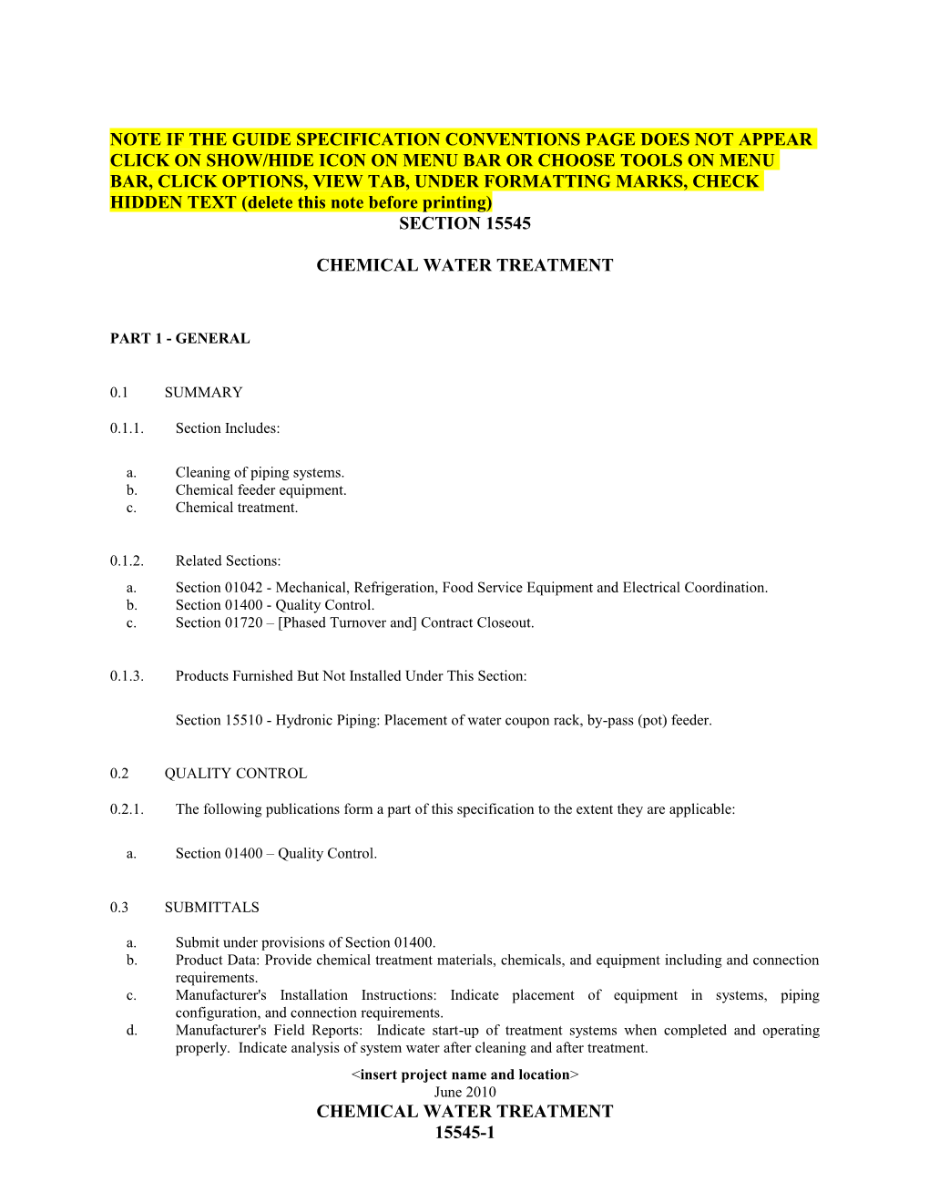 Section 15545-Chemical Water Treatment