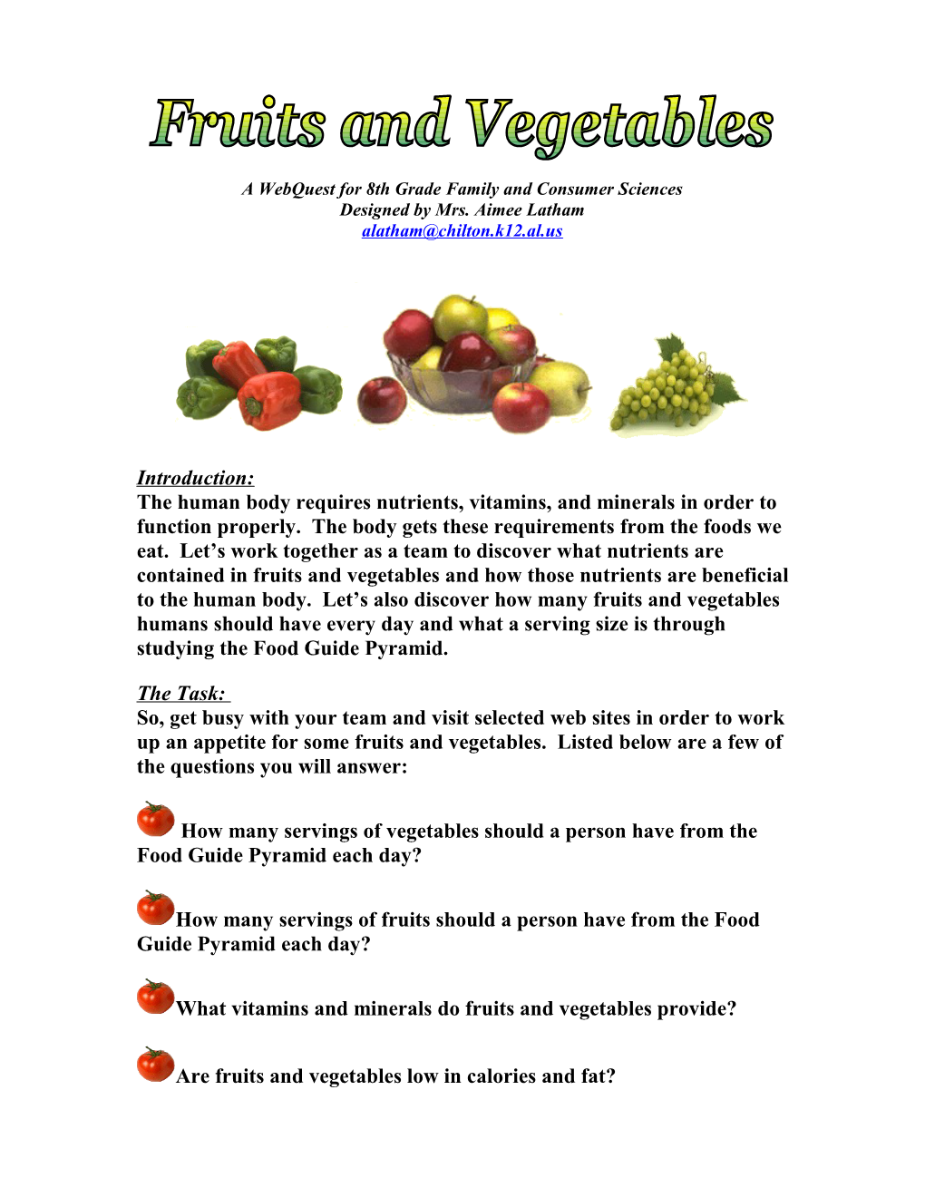 Fruits and Vegetables