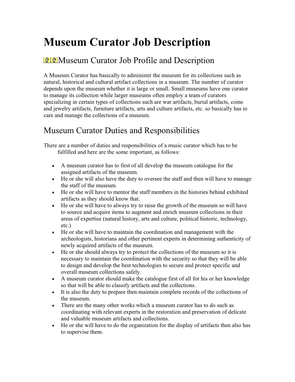 Museum Curator Job Description