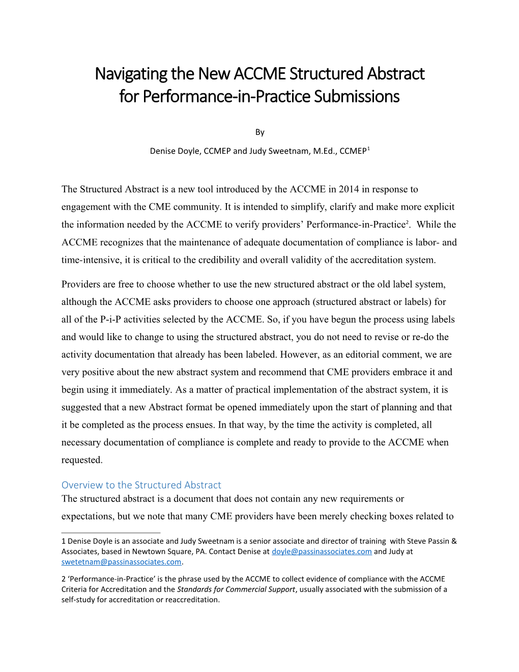 Navigating the New ACCME Structured Abstract for Performance-In-Practice Submissions
