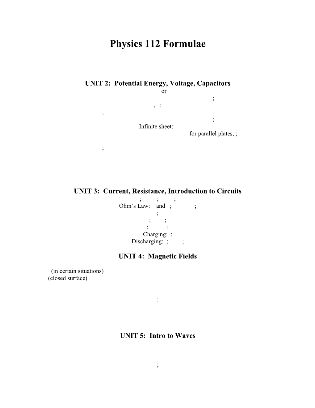 UNIT 2: Potential Energy, Voltage, Capacitors