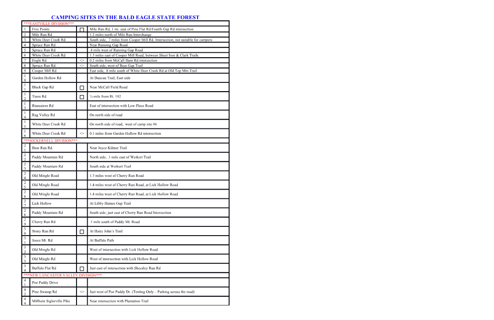 Camping Sites in the Bald Eagle State Forest