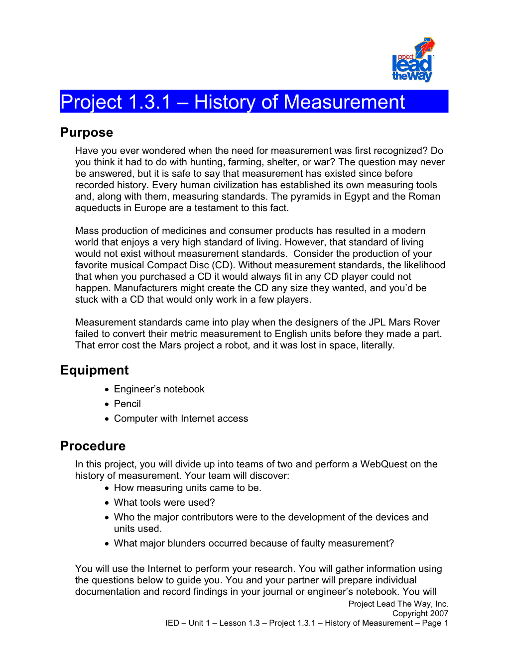 Project 1.3.1:History Measurement
