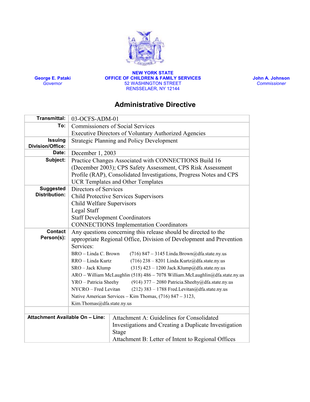 03-OCFS-ADM-01 Practice Changes Associated with CONNECTIONS Build 16