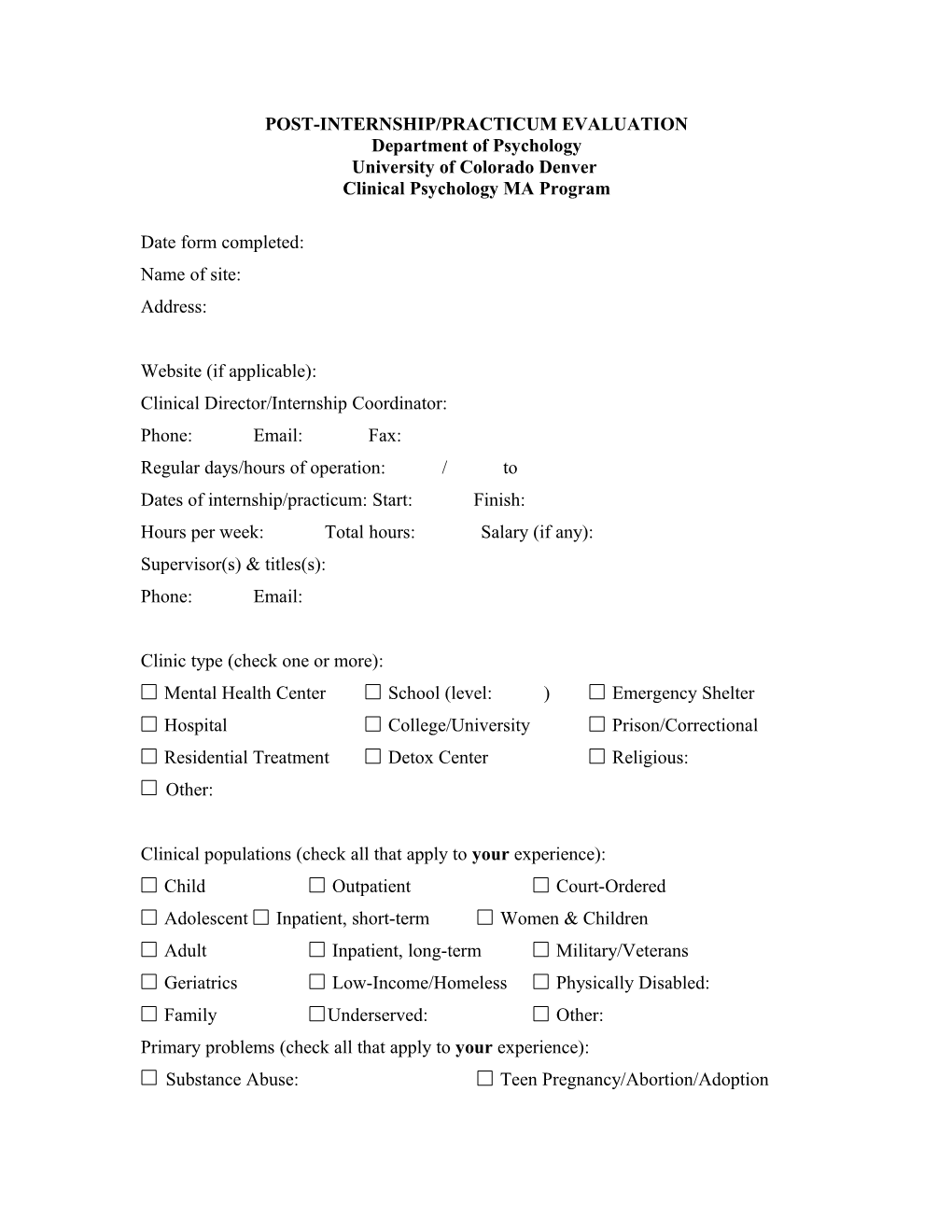 Post-Internship Questionnaire