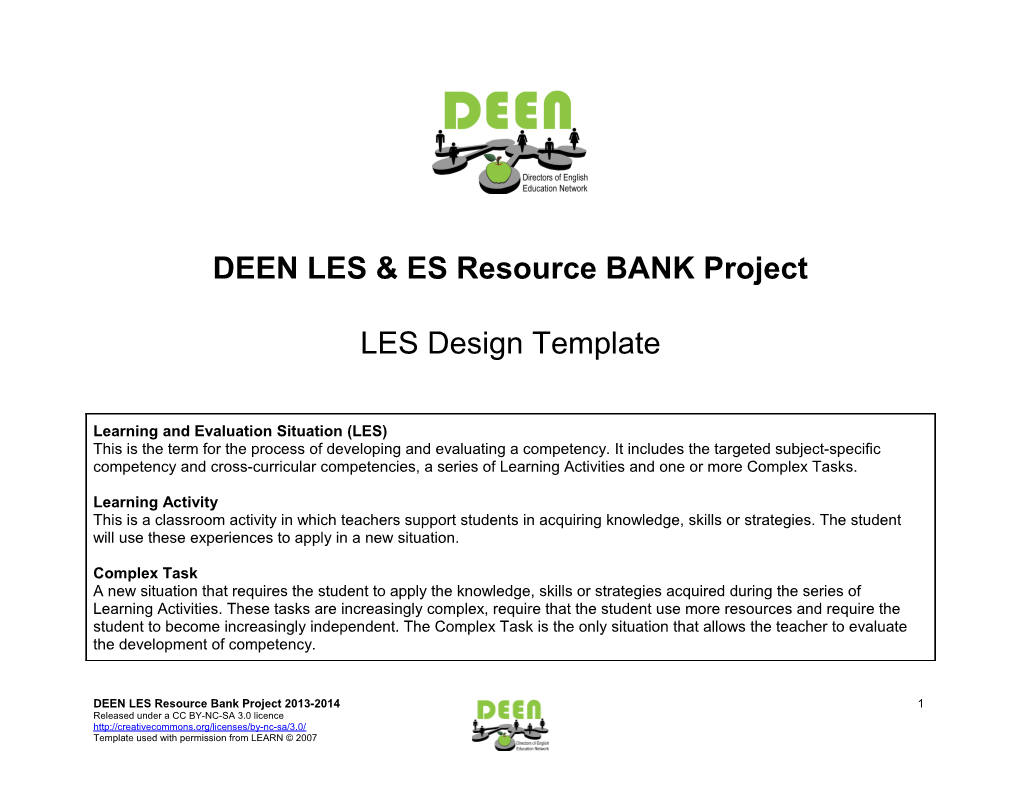 Worksheets DEEN LES & ES Resource BANK Project