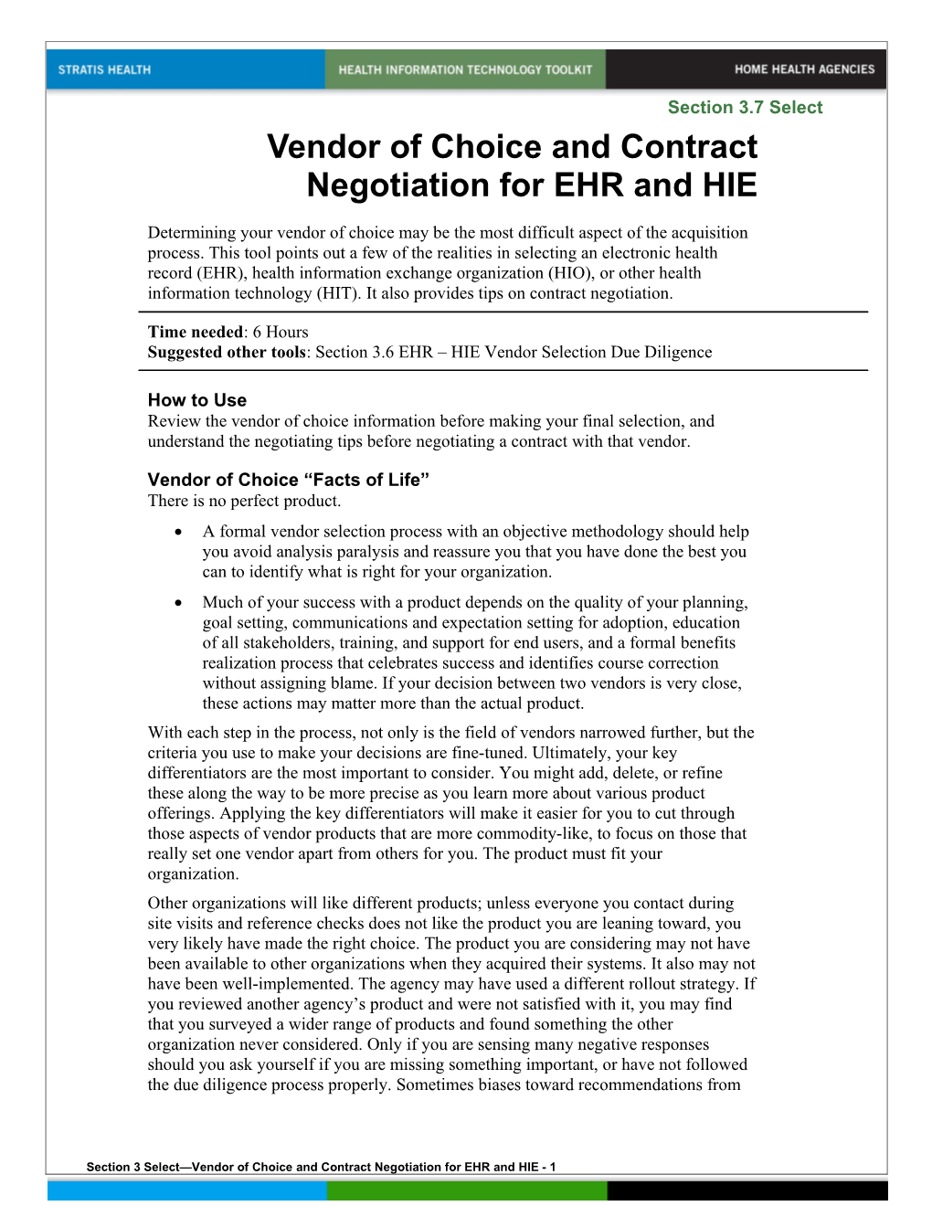 3 Vendor of Choice and Contract Negotiation for EHR and HIE