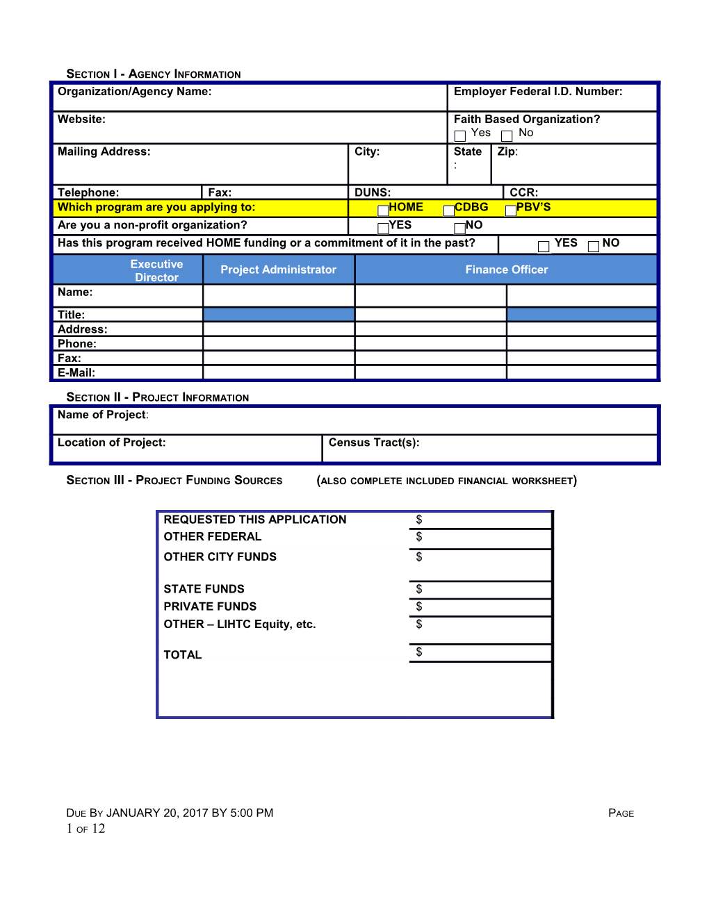 Section III - Project Funding Sources(Also Complete Included Financial Worksheet)