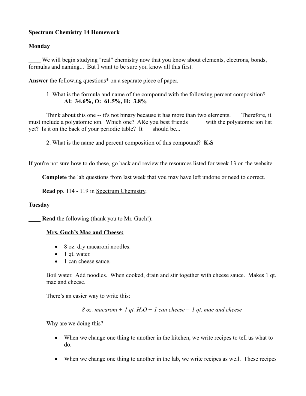 Spectrum Chemistry 14 Homework