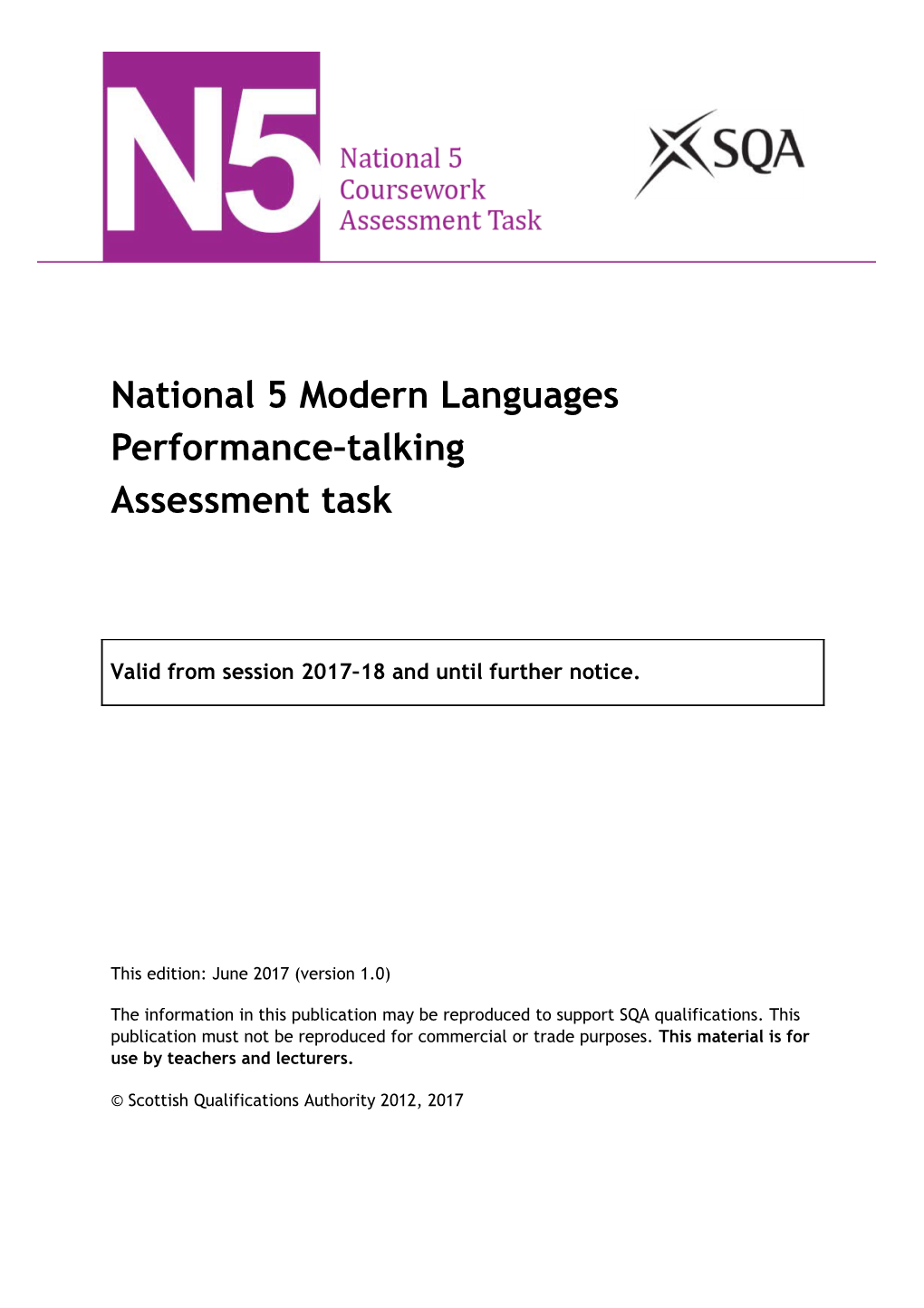 Coursework Assessment Task for National 5 Modern Languages (Performance - Talking)