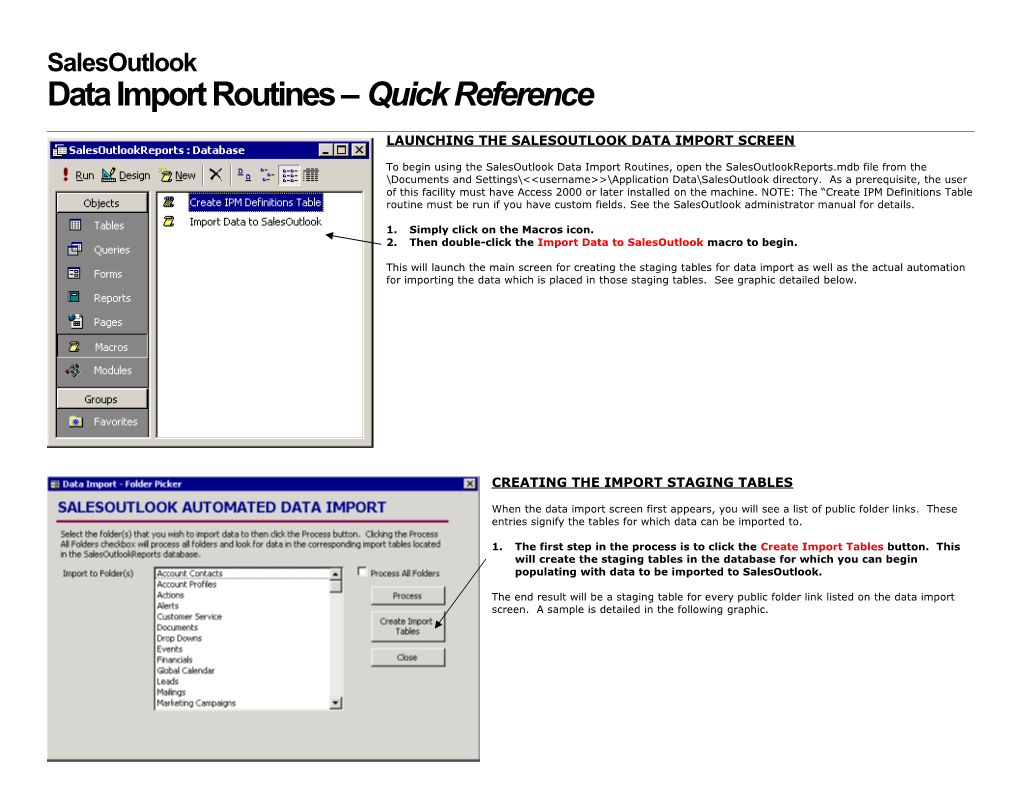 Salesoutlook Bulk Data Import Quick Reference