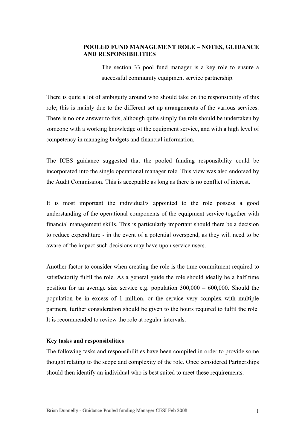 Pooled Fund Management Notes, Guidance and Responsibilities of Role