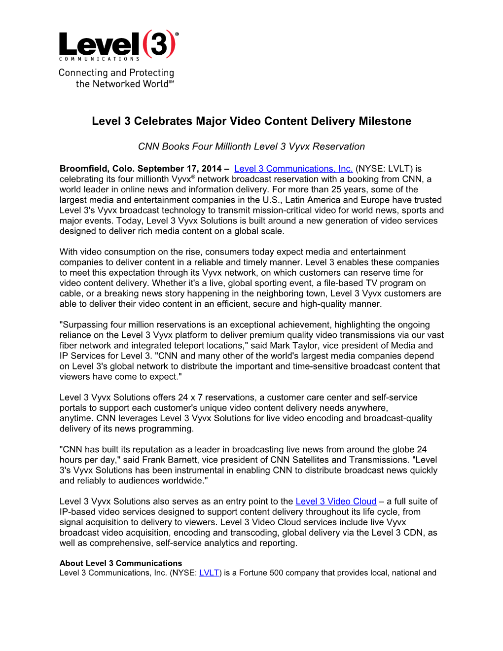 Level 3 to Deliver Voice and Data Services to Revived Council of the Administrative Conference