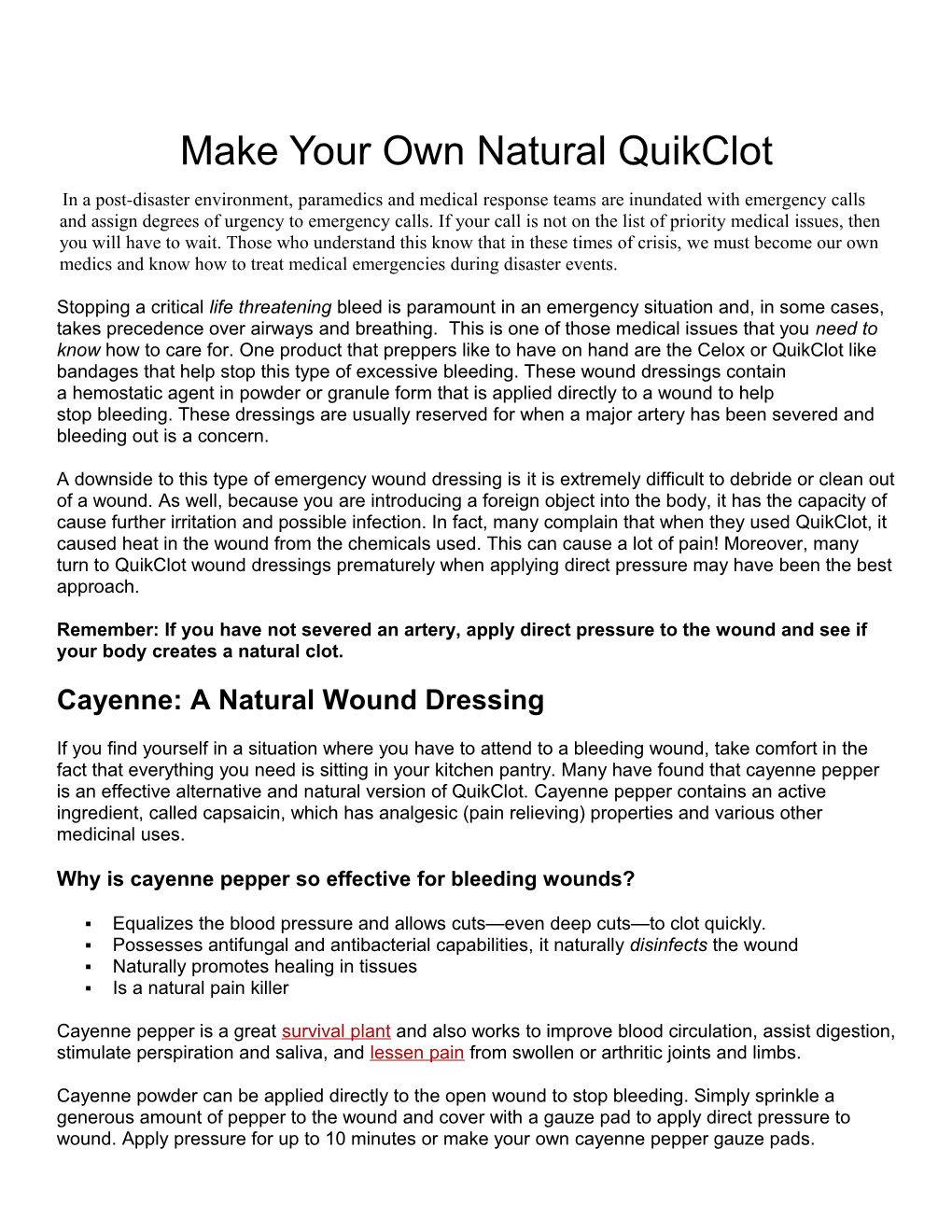 Make Your Own Natural Quikclot