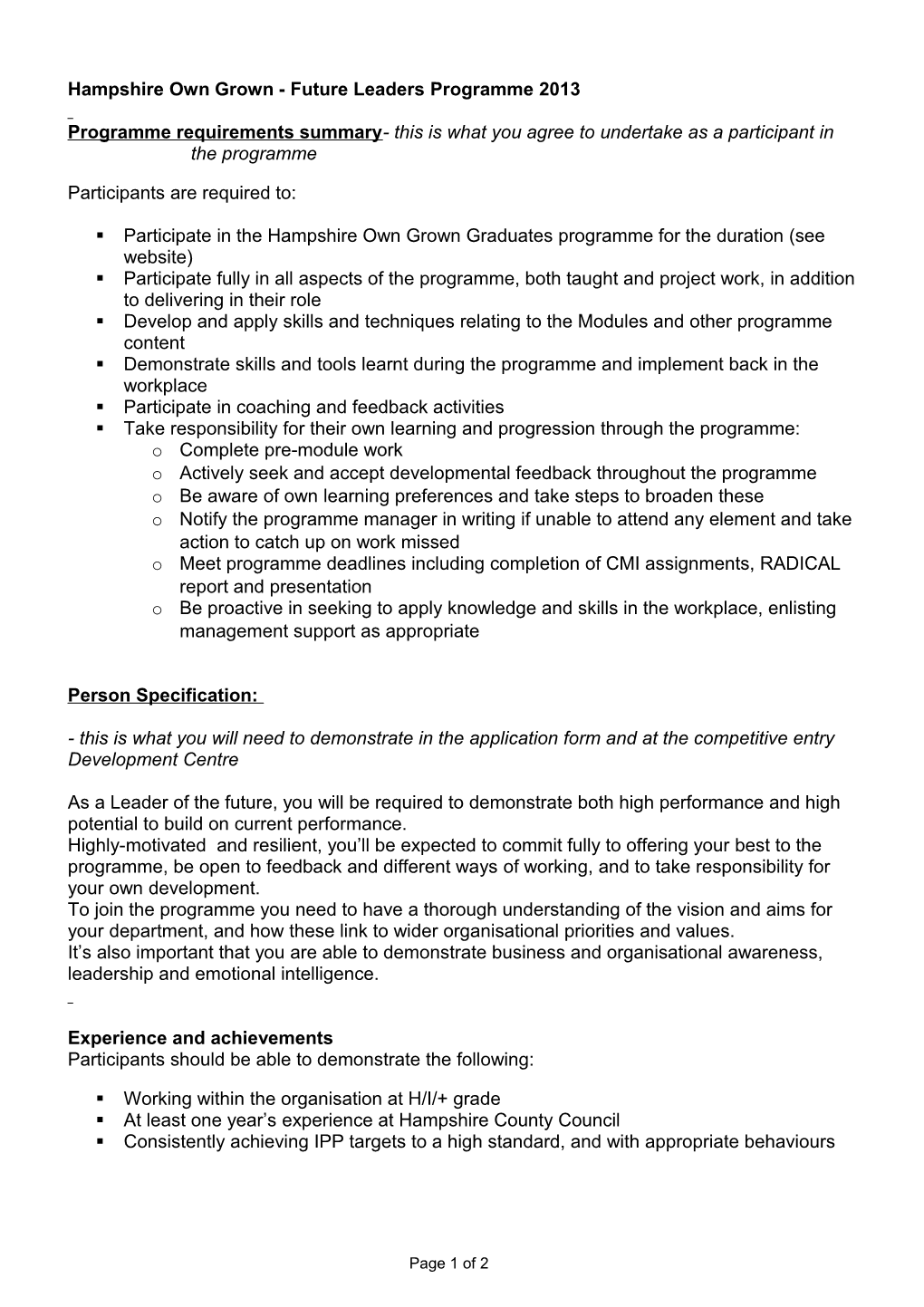 Hampshire Own Grown - Future Leadersprogramme2013