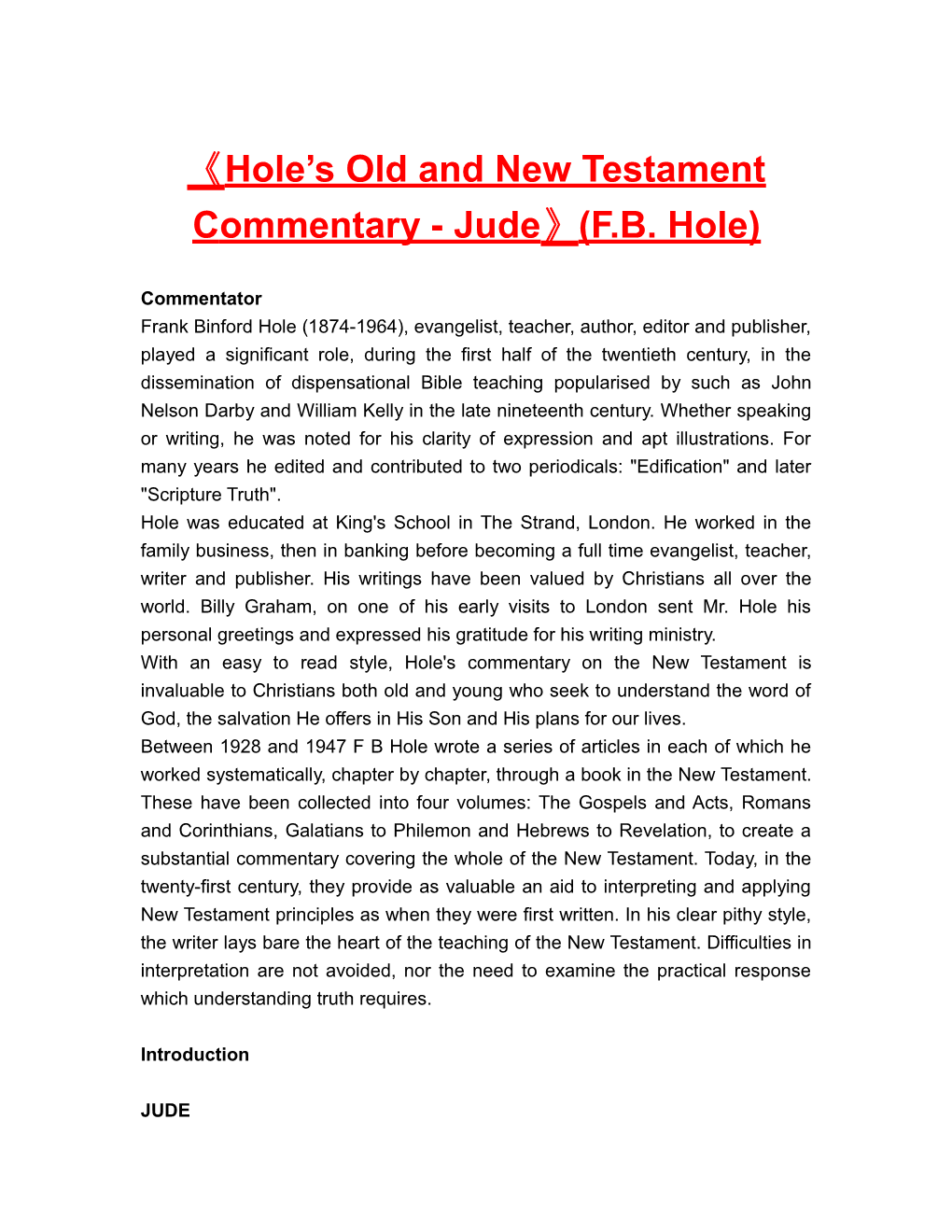 Hole S Old and New Testamentcommentary-Jude (F.B. Hole)