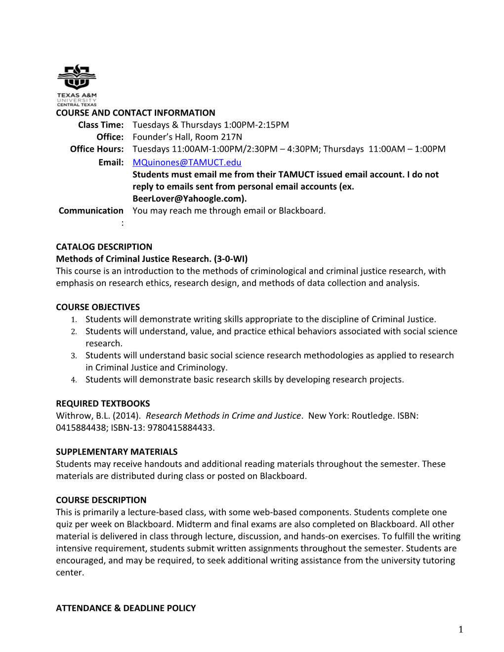 CJ 416 Methods of Criminal Justice Research Fall 2008