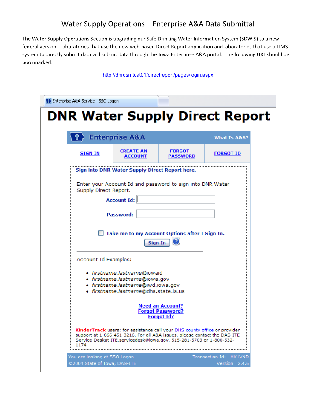 Water Supply Operations Enterprise A&A Data Submittal