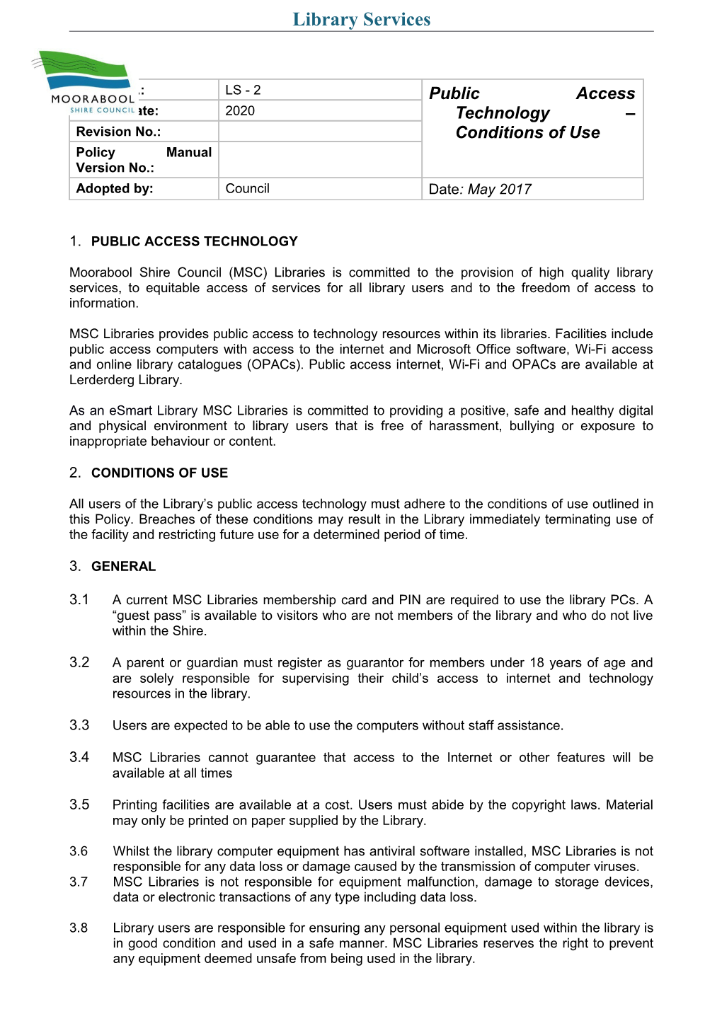 Public Access Technology Conditions of Use