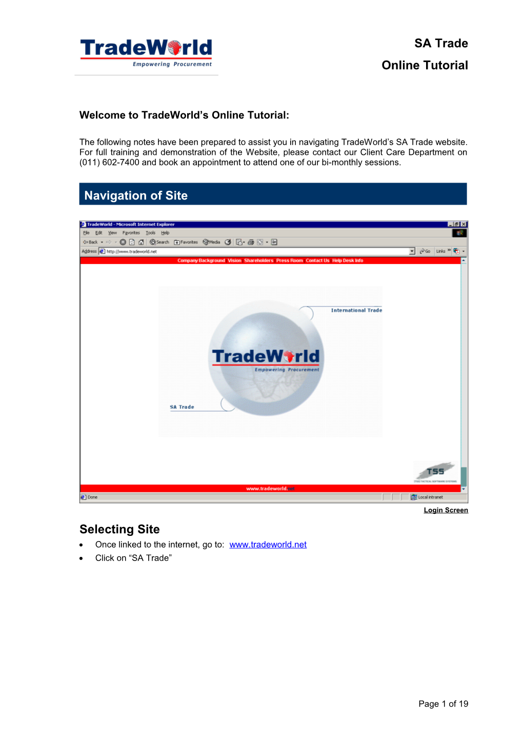 Tradeworld Online Tutorial - March 2005