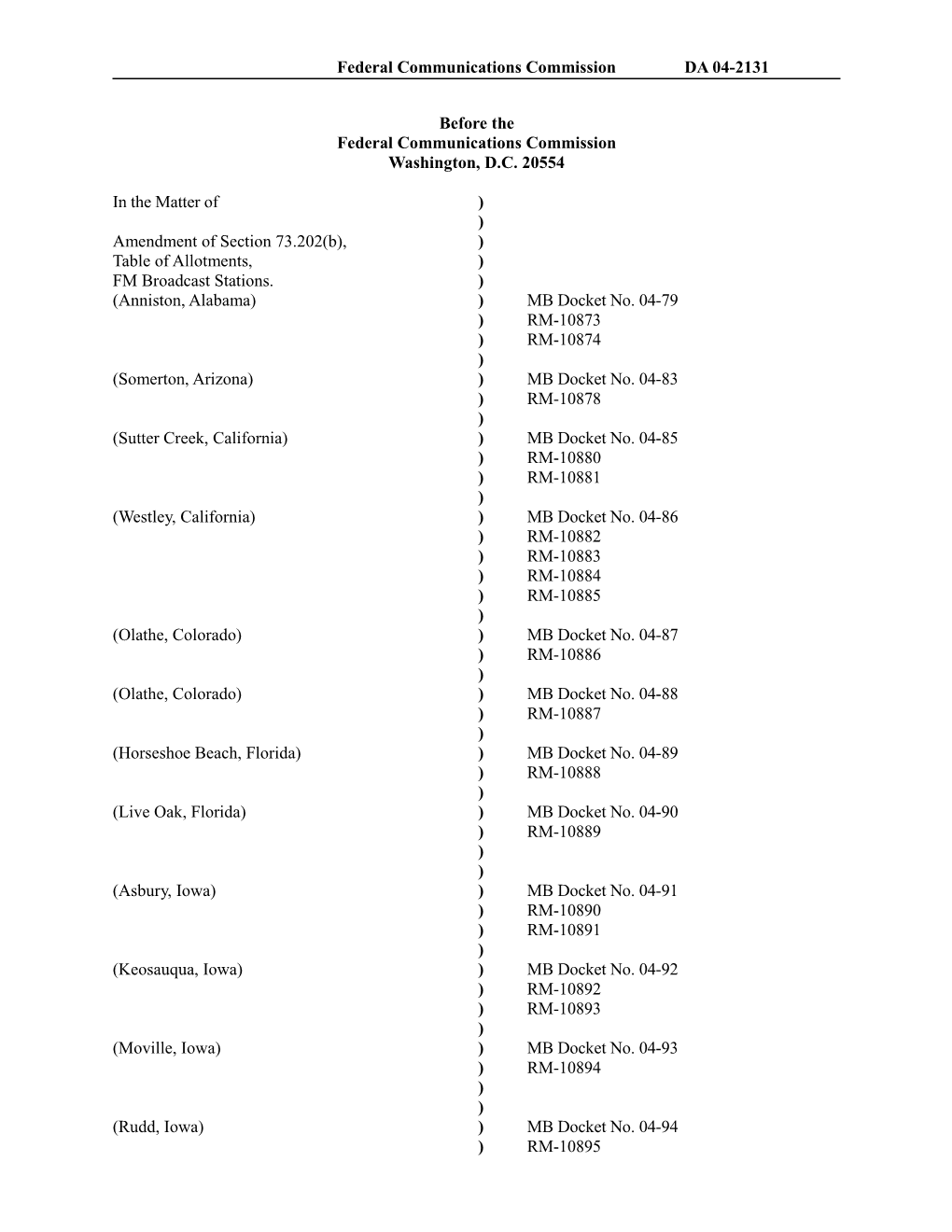 Federal Communications Commission DA 04-2131