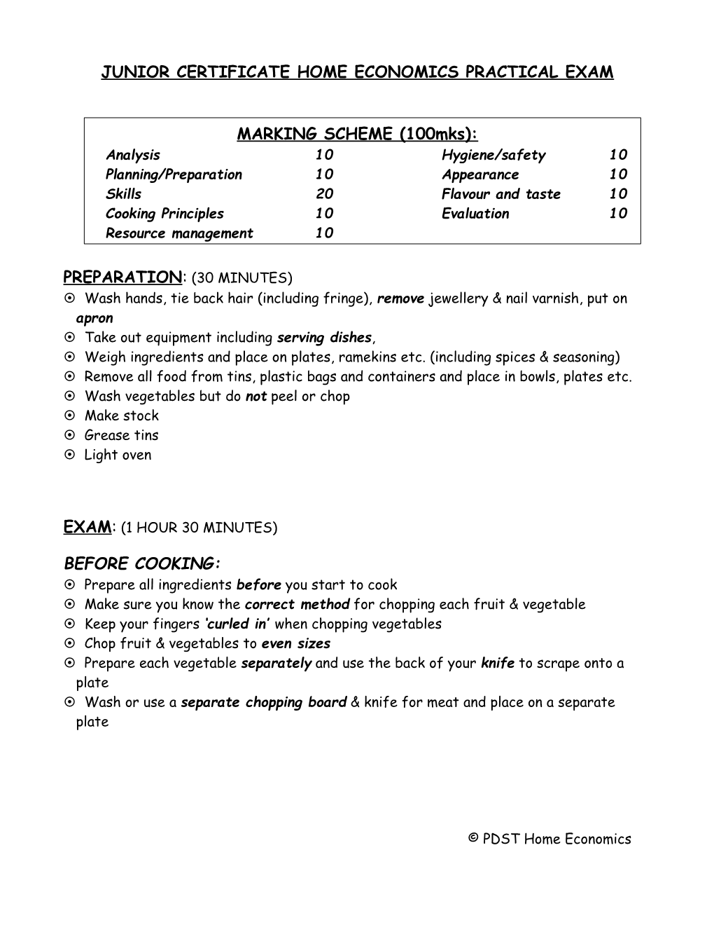Junior Certificate Home Economics Practical Exam