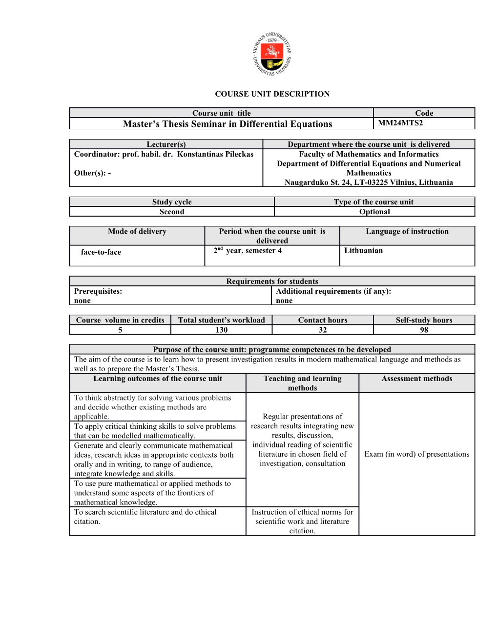 Course Unitdescription