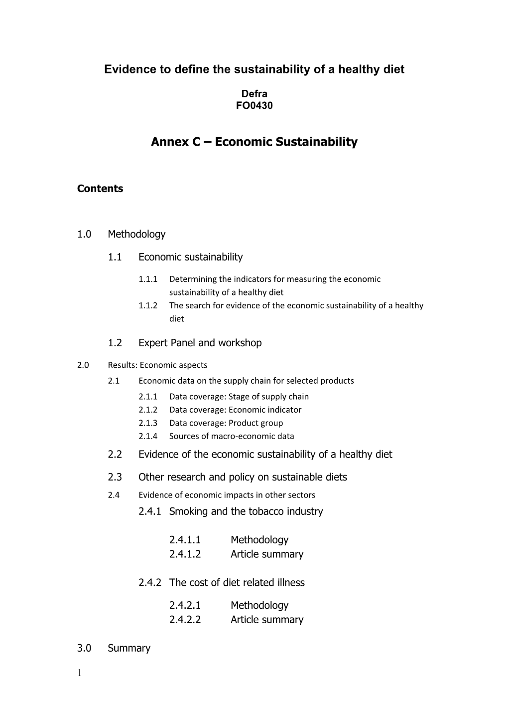 Evidence to Define the Sustainability of a Healthy Diet