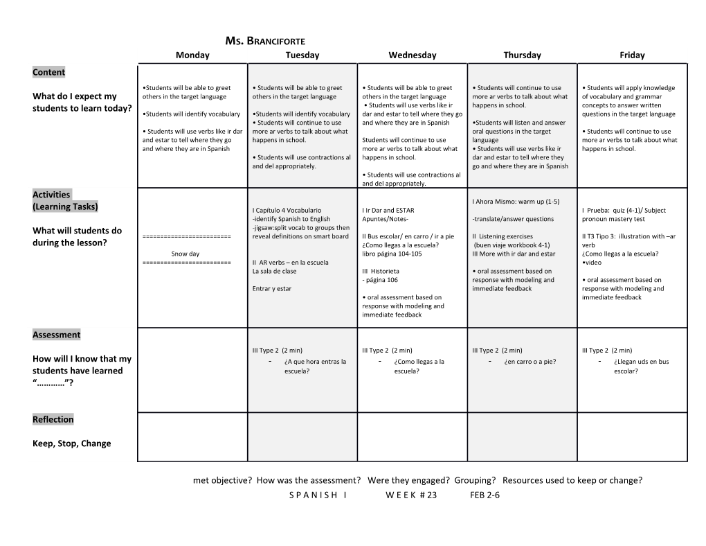 Met Objective? How Was the Assessment? Were They Engaged? Grouping? Resources Used to Keep