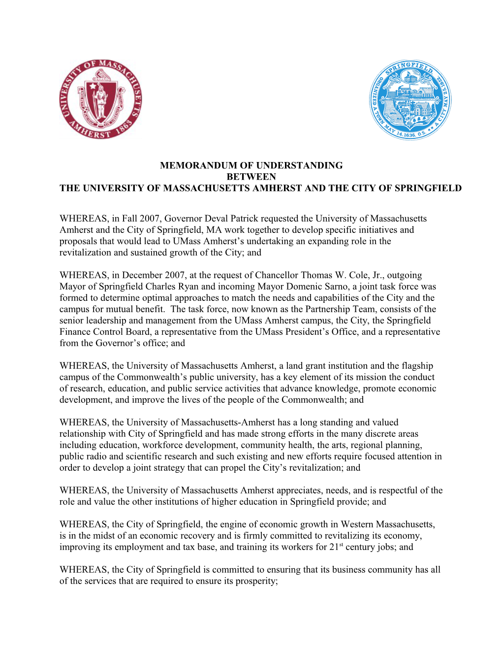 Theuniversity of Massachusettsamherst and the City of Springfield