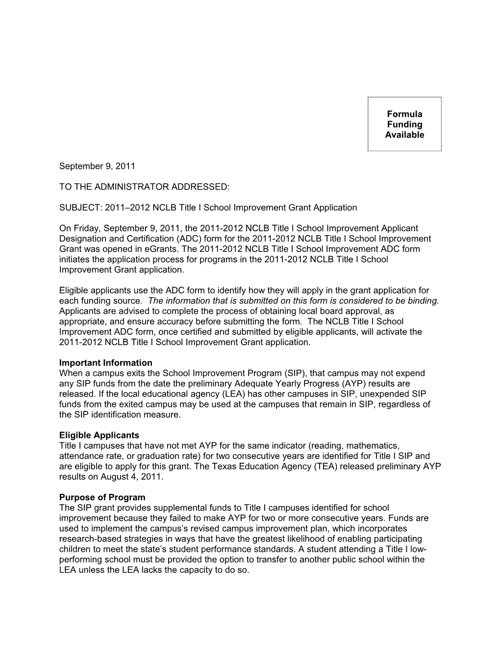 Title I SIP Announcement Ltr 07-08