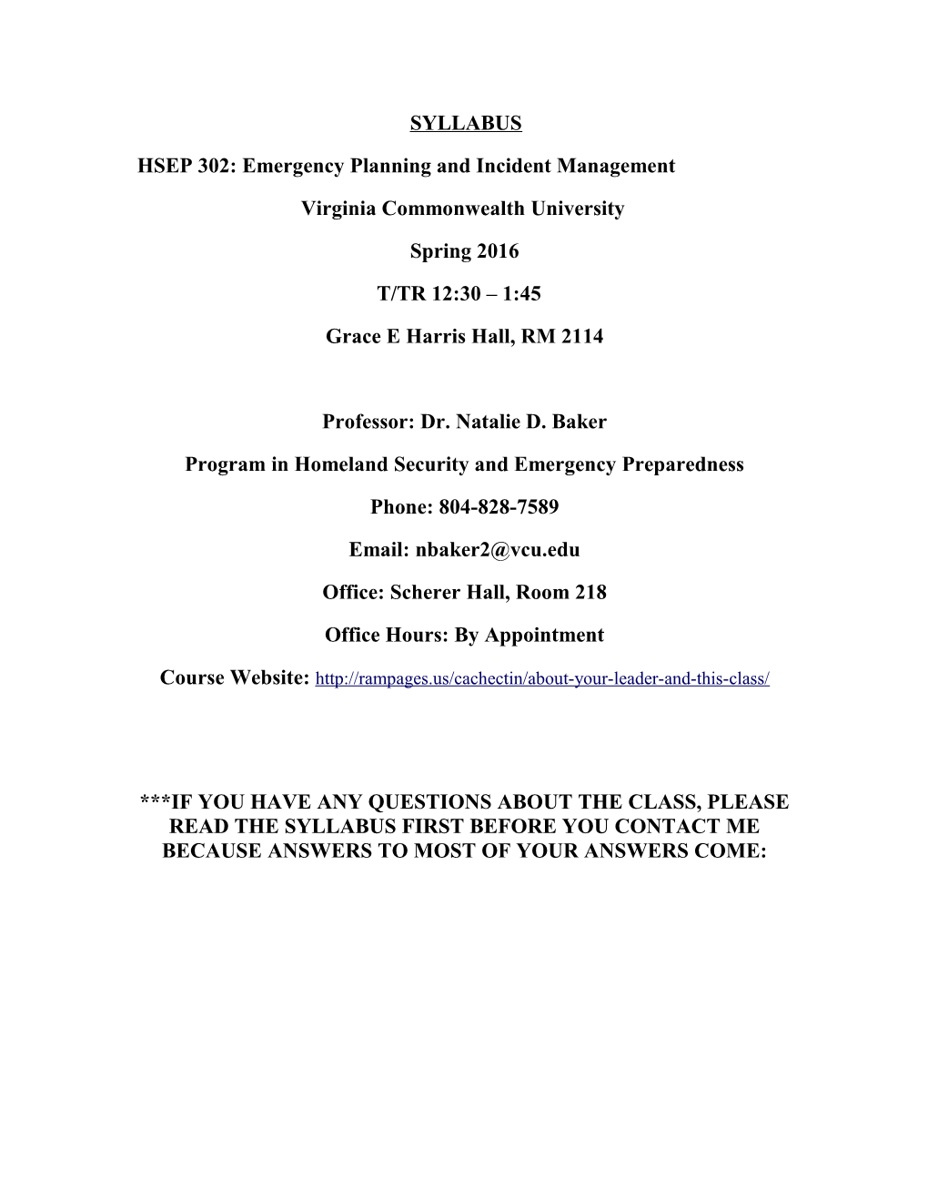 HSEP 302: Emergency Planning and Incident Management