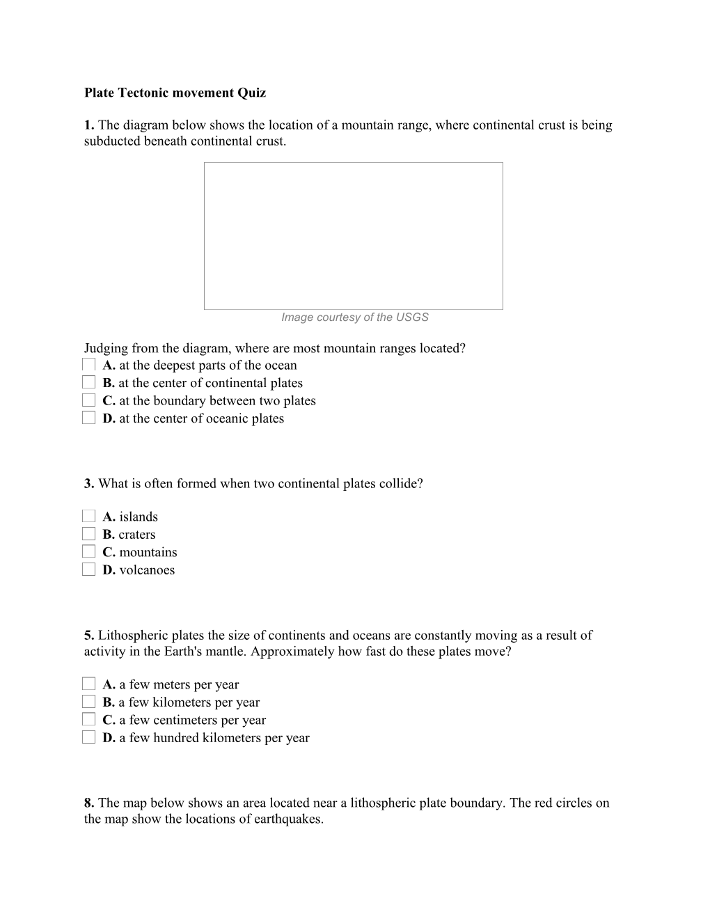 Plate Tectonic Movement Quiz