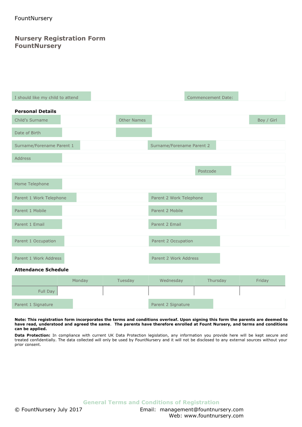 Nursery Registration Form