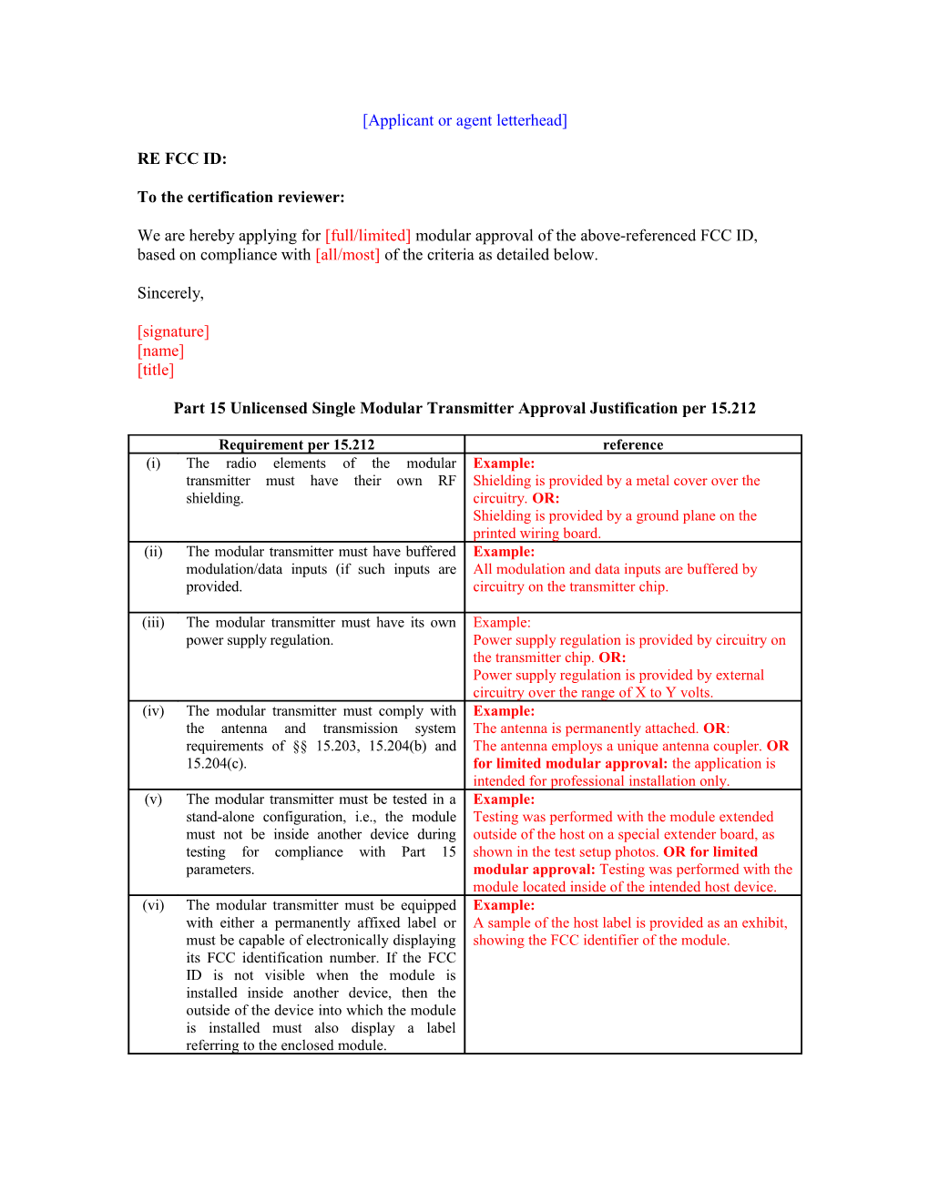 Part 15 Unlicensed Modular Transmiter Approval Justification