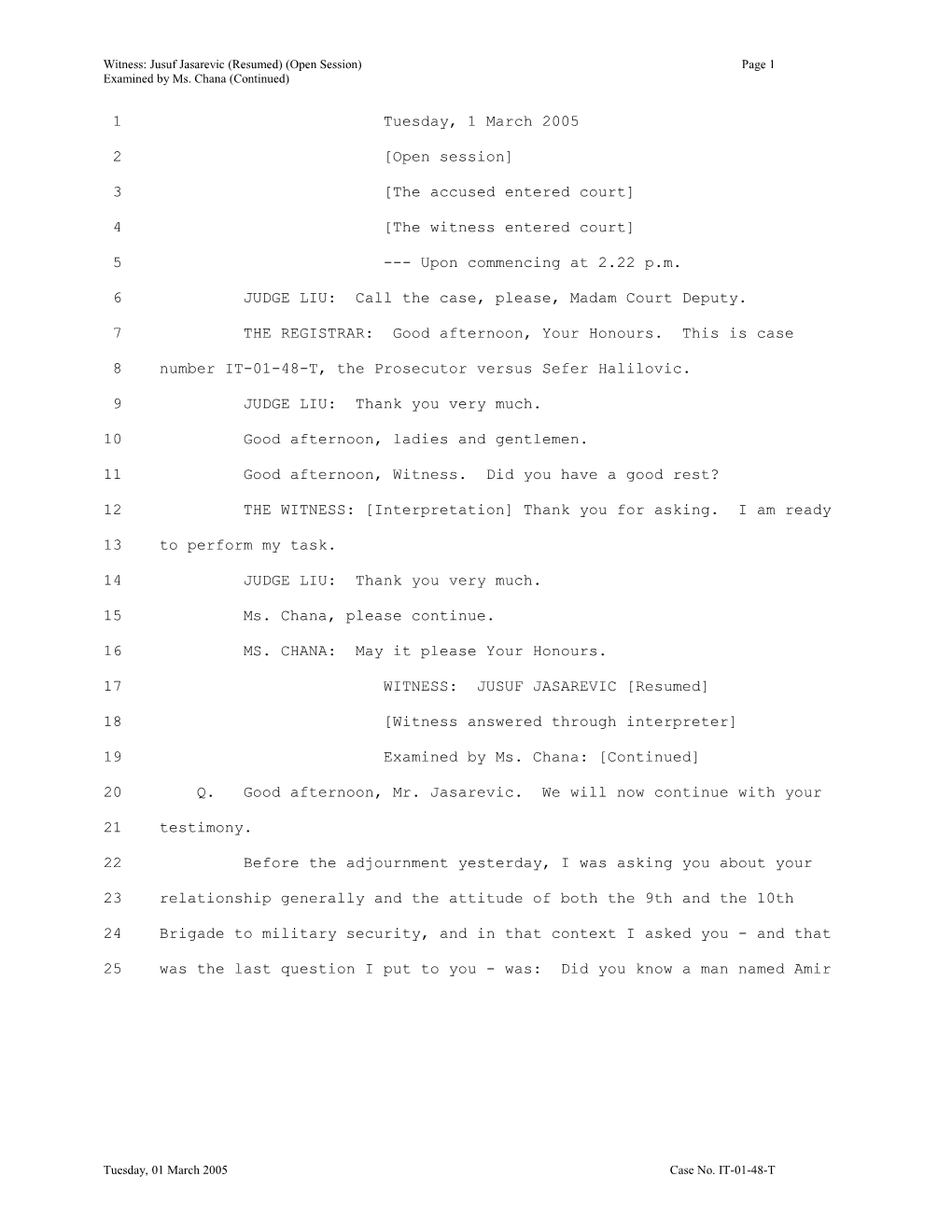Witness: Jusuf Jasarevic (Resumed) (Open Session)Page 1
