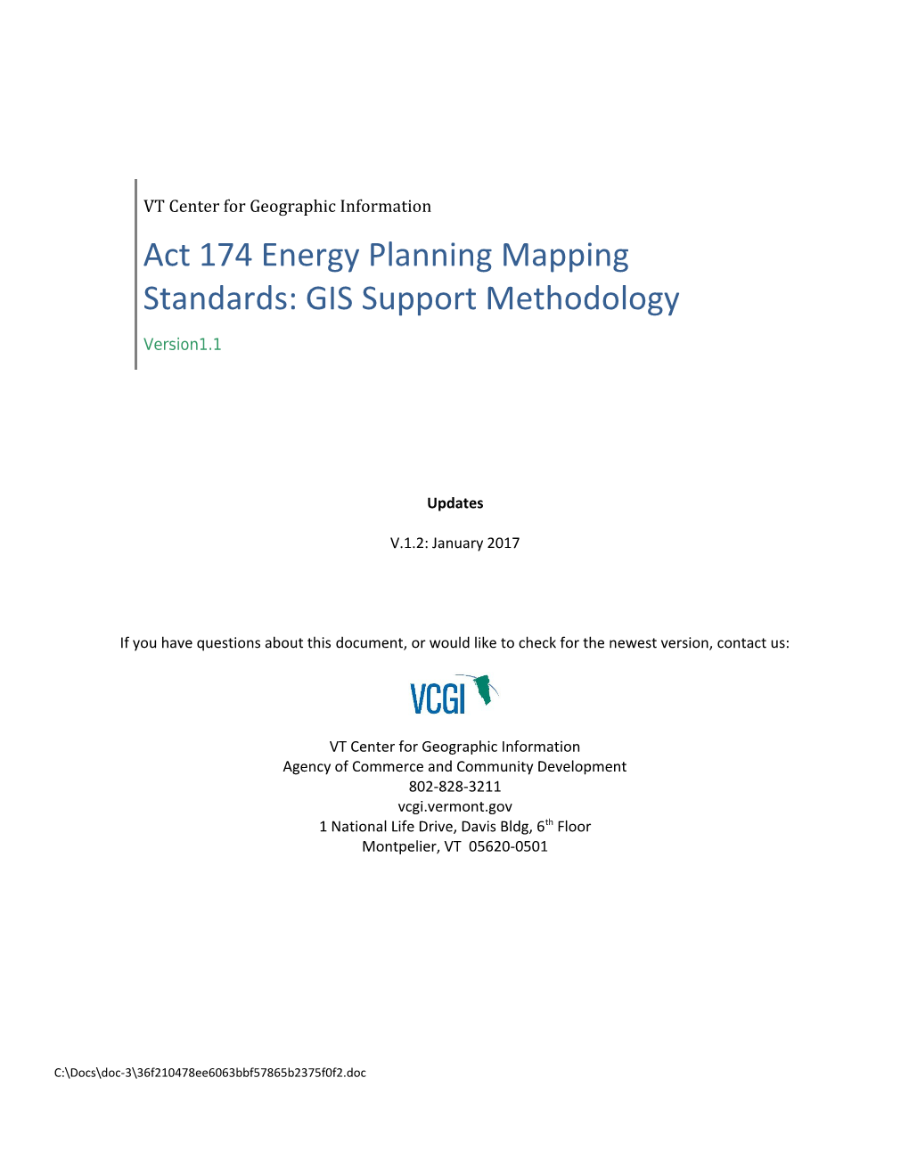 Act 174 Energy Planning Mapping Standards: GIS Support Methodology