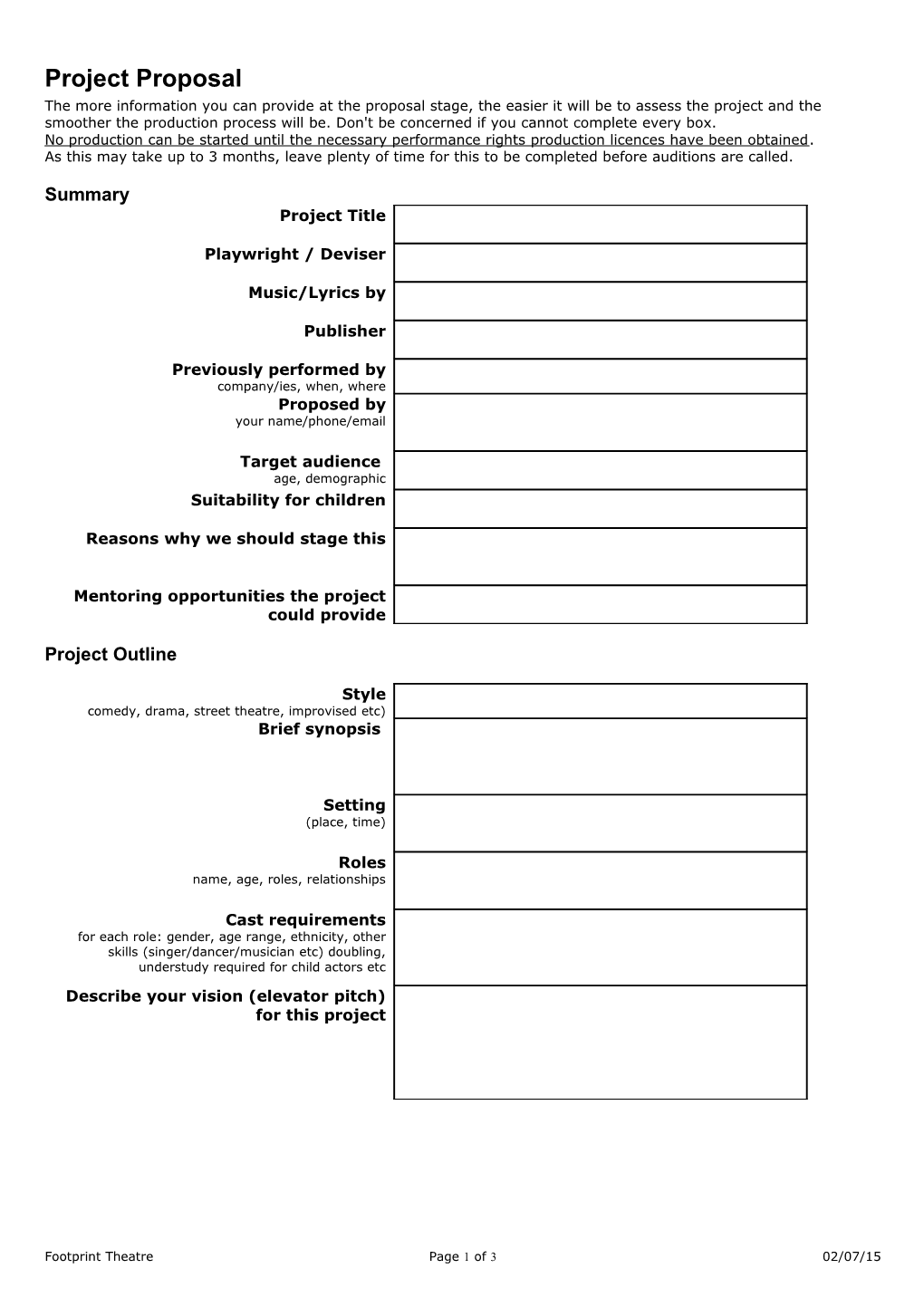 Footprint Theatre Production Proposal